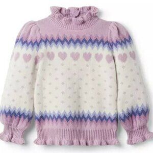 Janie & Jack Fair Isle Heart Ruffle Sweater - Size 10